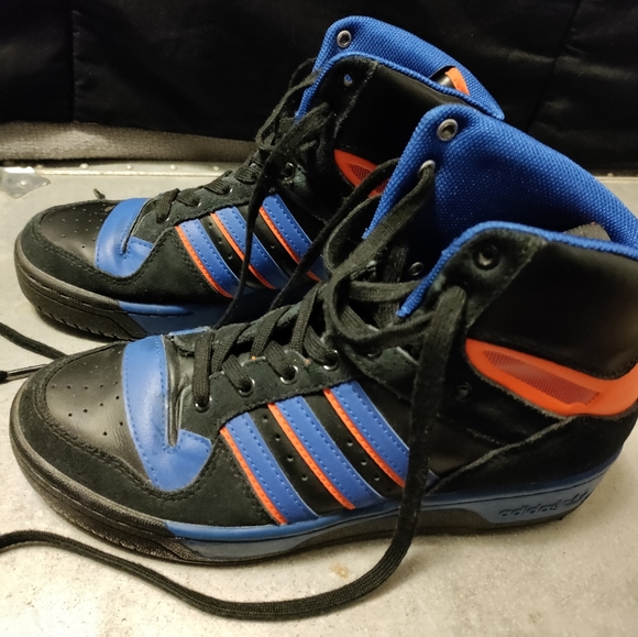 Adidas Patrick Ewing 8.5 hi-top basketball sneakers leather suede blue orange - Picture 3 of 15